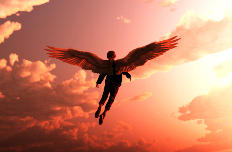 Girl Is Dreaming That Her Can Fly Up To The Sky