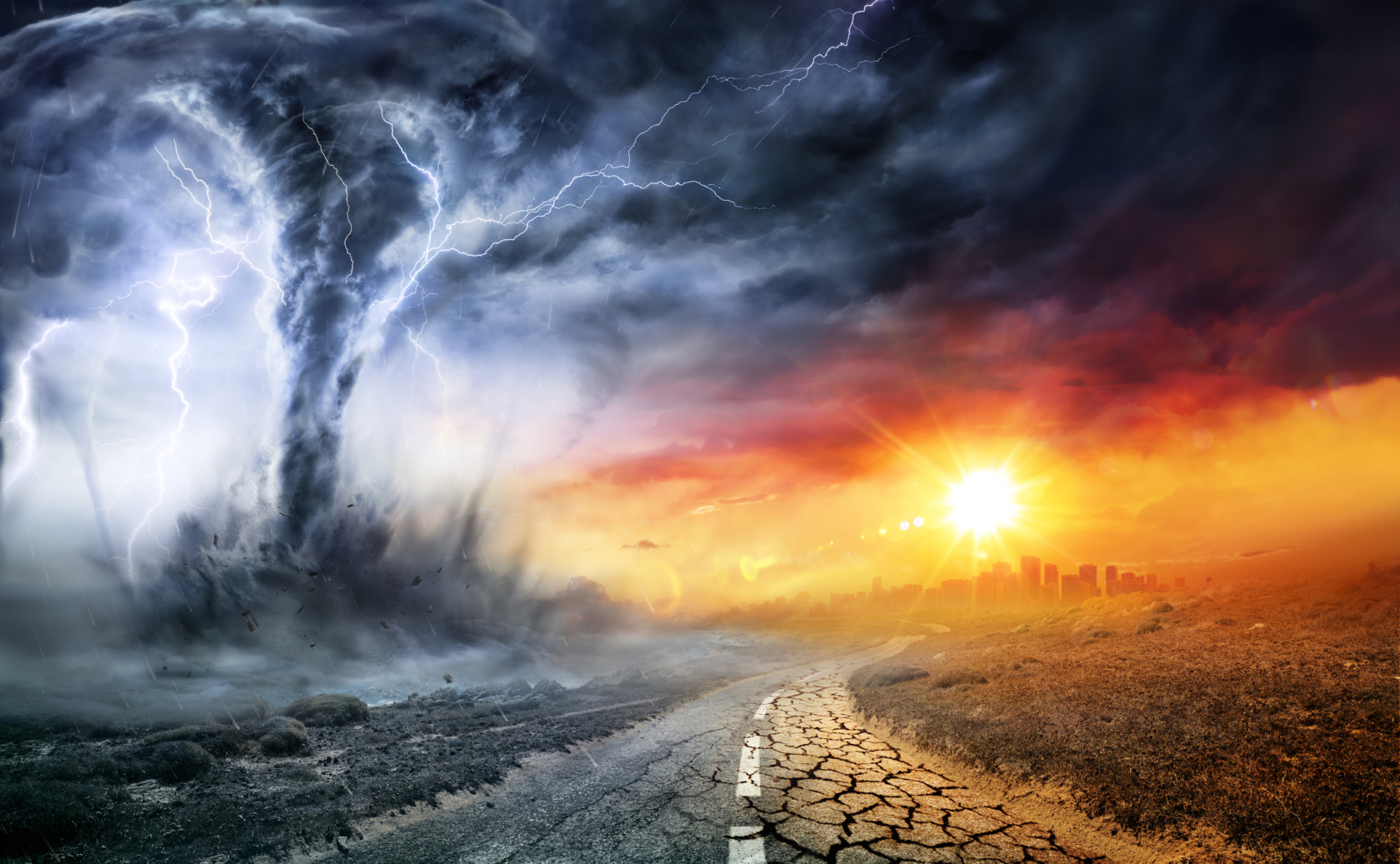 Tornado In Stormy Landscape Climate Change And Natural Disaster Concept